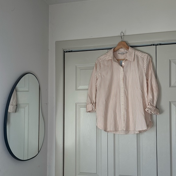 LOFT Tops - NWT LOFT Striped Button-Down Shirt in Peach and White